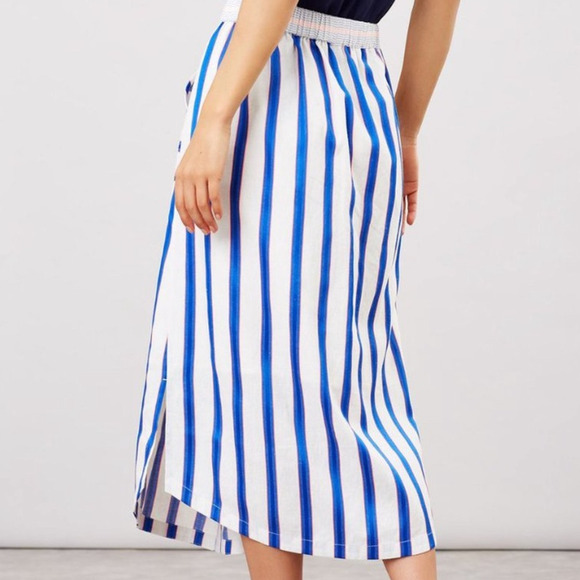 Joules Orielle Midi Skirt 2 Linen Blend Curved Hem Button Front Woven Coastal - Picture 4 of 11